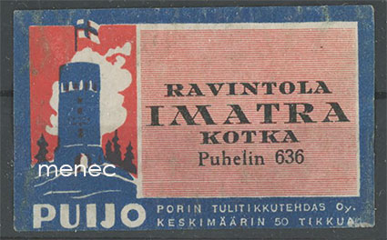 Tulitikkuetiketti, Ravintola Imatra, Kotka 