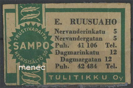 Kauppiasetiketti, E. Ruusuaho, Helsinki 