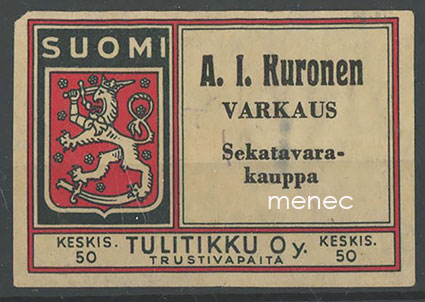 Kauppiasetiketti, A. I. Kuronen, Varkaus 