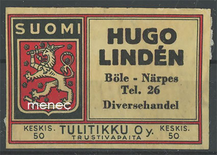 Kauppiasetiketti, Hugo Lindén, Närpiö, Böle 