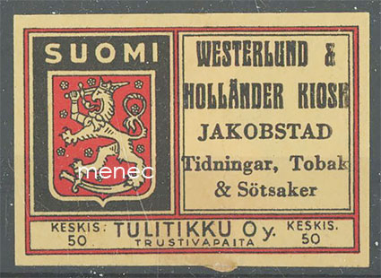 Kauppiasetiketti, Westerlund & Holländer Kiosk, Pietarsaari 