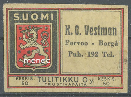 Kauppiasetiketti, K. O. Westman, Porvoo 