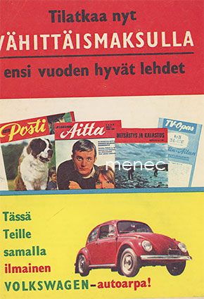 Lehtiaitta Oy:n tilaus- ja VW-arvonnan taittokortti 