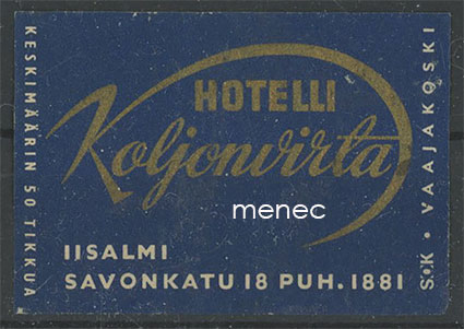 Tulitikkuetiketti, Hotelli Koljonvirta, Iisalmi 