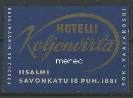 Tulitikkuetiketti, Hotelli Koljonvirta, Iisalmi 