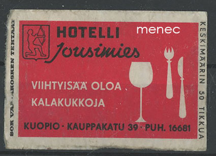 Tulitikkuetiketti, Hotelli Jousimies, Kuopio 