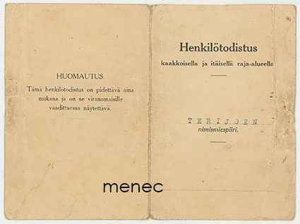 Henkiilötodistus kaakkoisella ja itäisellä raja-alueella 1922 