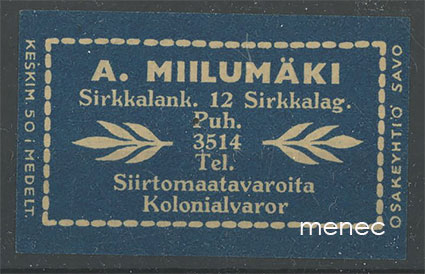 Kauppiasetiketti, A. Miilumäki, Sirkkalankatu 12, Turku 