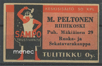 Seppä-etiketti, M. Peltonen, Riihikoski, Pöytyä 