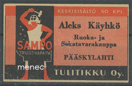 Seppä-etiketti, Aleks Käyhkö, Pääskylahti, Savonlinna 