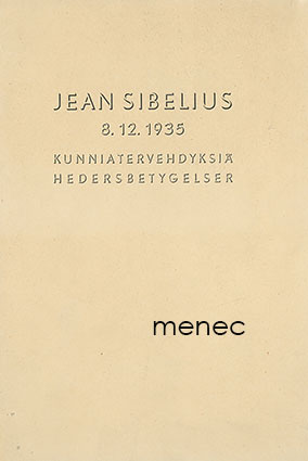 Kolme julkaisua Sibeliuksen 70-vuotisjuhliin 8.12.1935 sekä Messuhallin juhlakonsertin pääsylippu 