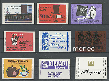 Tulitikkuetikettejä, ravintoloita, 9 kpl 