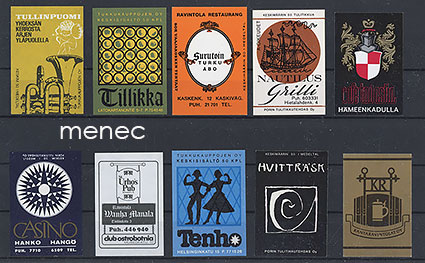 Tulitikkuetikettejä, ravintoloita, 10 kpl 