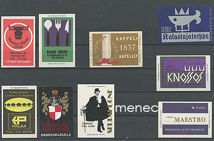 Tulitikkuetikettejä, ravintoloita, 9 kpl 