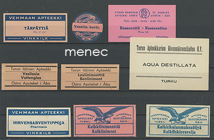 Apteekkietikettejä, 9 kpl 