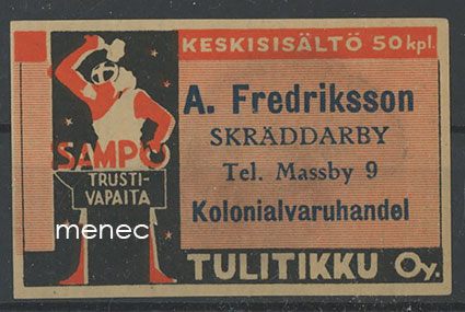 Seppä-etiketti, A. Fredriksson, Skräddarby, Sipoo 