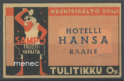 Seppä-etiketti, Hotelli Hansa, Raahe 