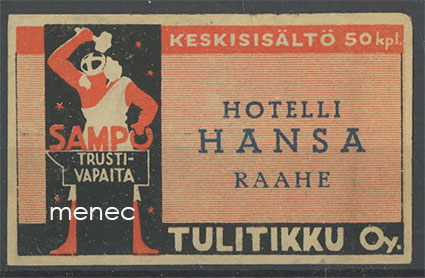 Seppä-etiketti, Hotelli Hansa, Raahe 