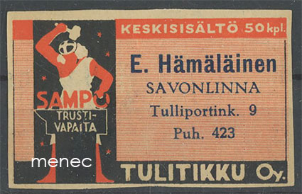Seppä-etiketti, E. Hämäläinen, Savonlinna 