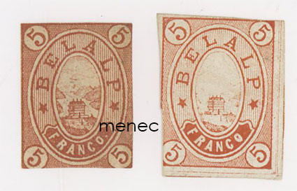 Sveitsi, hotelliposti malli 1876-77, Hotel Belalp, Postamt Brig, 2 kpl 