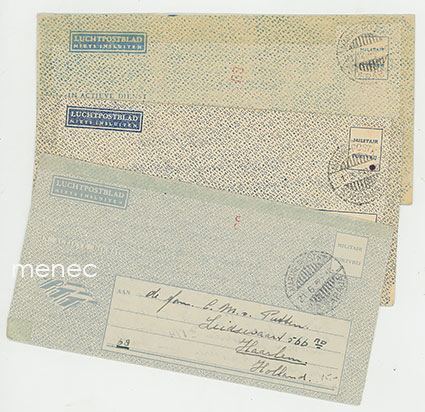 Hollanti, kolme laivaston sotilasaerogrammia 1948-1950 
