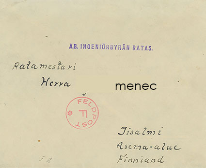 SS-postia, Insinööritoimisto Ratas. Leimalla A.B. Ingeniörbyrån Ratas 