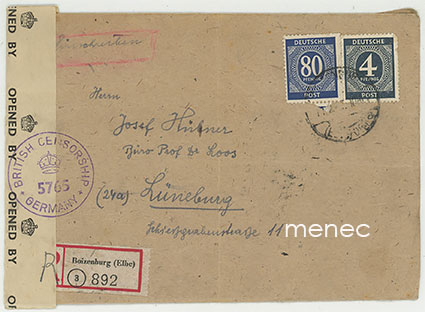 Saksa, kirjattu postilähetys miehitysvyöhykkeeltä 1947 