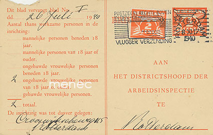 Alankomaat, työvoimatiedustelukortti 1940 