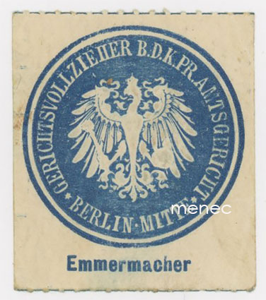 Saksa, Emmermacher Berlin-Mitte, paperisinetti Gerichtsvollzieher B.D.K.PR Amtscericht 