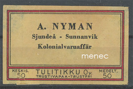 Kauppiasetiketti, A. Nyman, Siuntio 