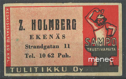 Seppä-etiketti, Z. Holmberg, Tammisaari 