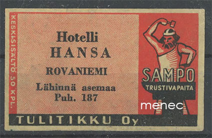 Seppä-etiketti, Hotelli Hansa, Rovaniemi 