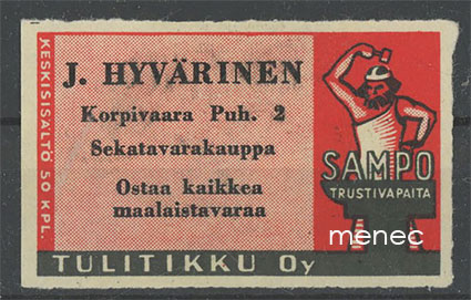 Seppä-etiketti, J. Hyvärinen, Korpivaara, Liperi 