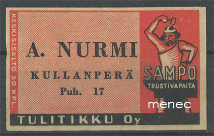 Seppä-etiketti, A. Nurmi, Kullanperä, Rauma 