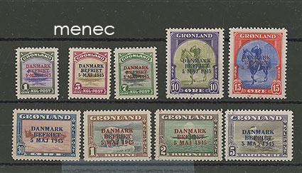 Grönlanti, vapaus-ylipainamat 5.5.1945 