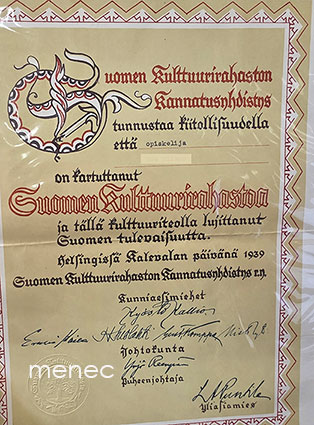 Suomen Kulttuurirahaston Kannatusyhdistyksen kiitosadressi Kalevalan päivänä 1939 