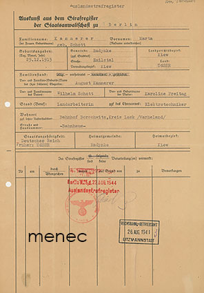 Dokumentti henkilön lähettämisestä ghettoon 1944 