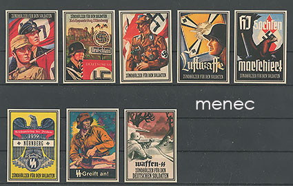 Saksa, vintage-natsitikkuetikettejä, 8 kpl 