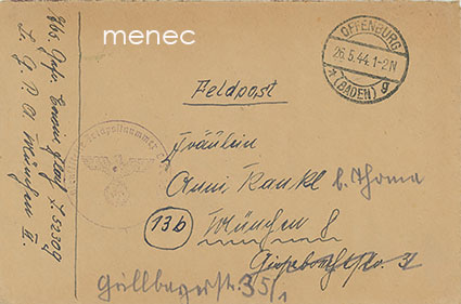 Saksa, kenttäpostikirje 26.5.1944, IT-rykmentti Hermann Göring Italiassa 
