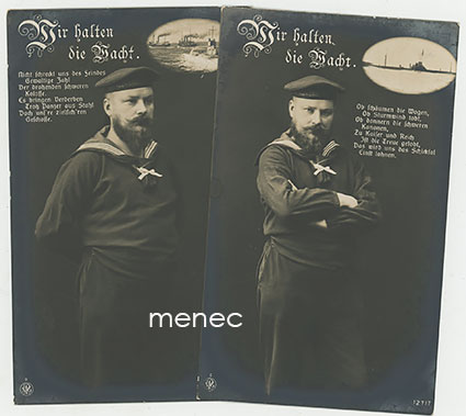 Kaksi sukellusvenekorttia, kulkeneet Marine-Post Wilhelmshaven 1918 