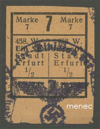 Saksa, säännöstelykortin kuponki, Erfurt 1942 