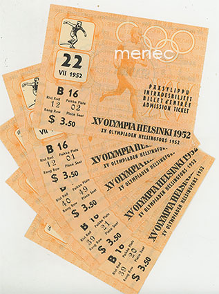 [Pääsylippu] XV Olympia Helsinki 1952. Stadion, kiekonheitto ($). 20.-22.7. - 5 kpl 