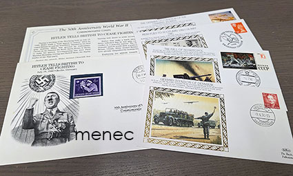 50 vuotta 2. maailmansodasta, 5 maan FDC:t ja esittelykartonki 