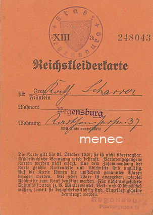 Saksa, vaatekortti 1939-1940, Regensburg 