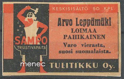Seppä-etiketti, Arvo Leppämäki, Loimaa, Pahikainen 