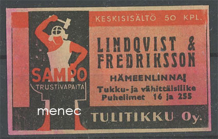 Seppä-etiketti, Lindqvist & Fredriksson, Hämeenlinna 