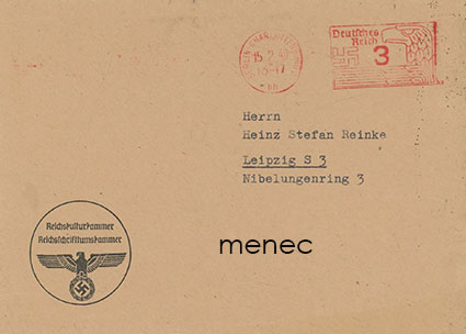 Saksa, frankeerattu lähetys 1940 Goebbelsin Reichskulturkammerista 