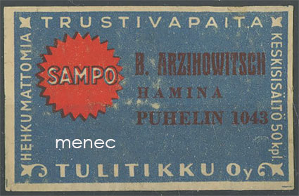 Kauppiasetiketti, B. Arzihowitsch, Hamina 