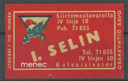 Kauppiasetiketti, I. Selin, Helsinki 