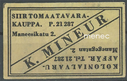 Kauppiasetiketti, K. Mineur, Helsinki 